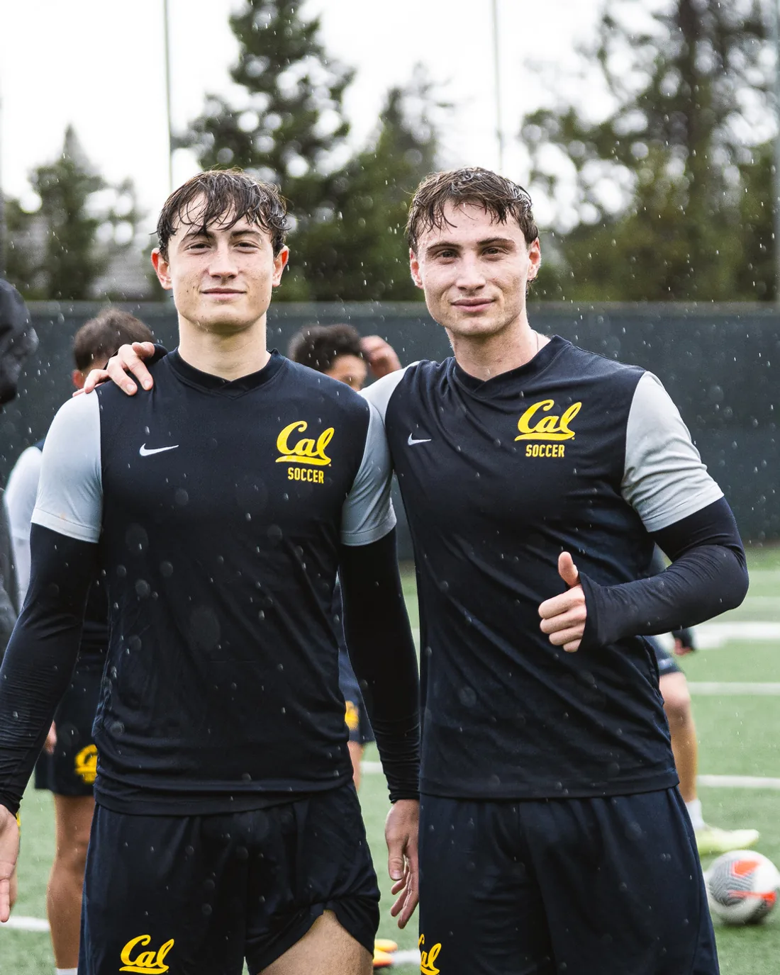 Kai and Miko Oppenheim after training in the rain at Cal.